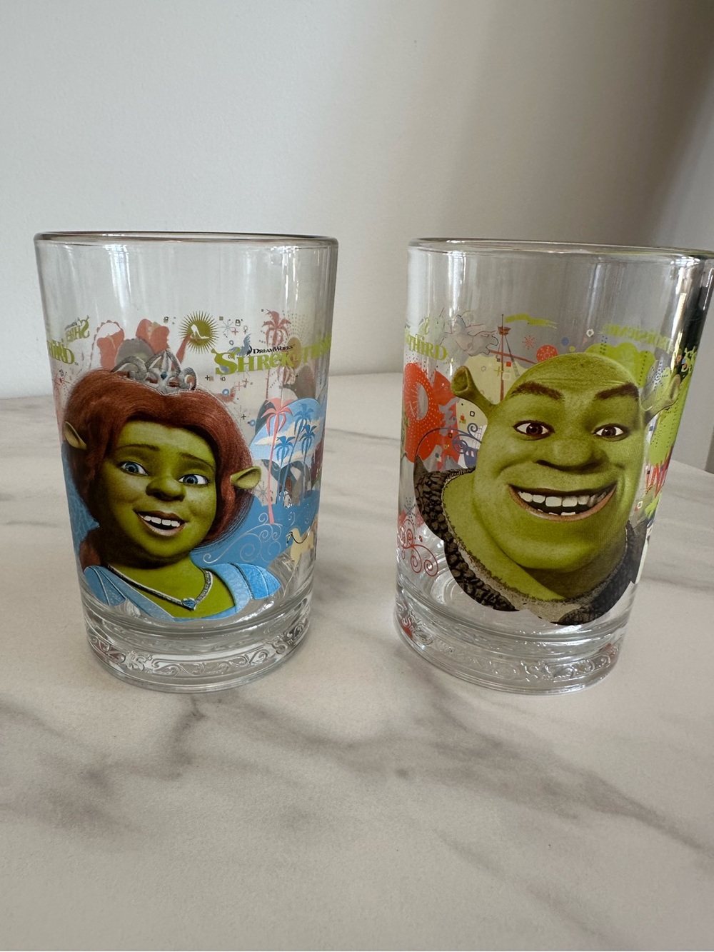 McDonald’s Shrek The Third Dreamworks 2007 Character Glasses -Shrek/Fiona Set 2